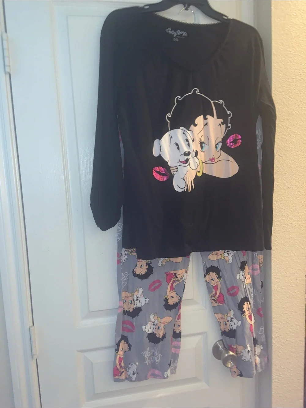 Betty Boop Black Top with Gray Printed Pajama Pants — Pink Accent Kisses